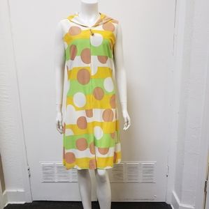 SACONY Yellow Green Circle Striped Shift Dress
